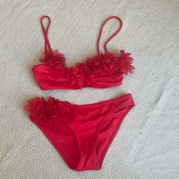 Mouille Red Floral 2 Piece Swimsuit Size 8 - Picture 1 of 5